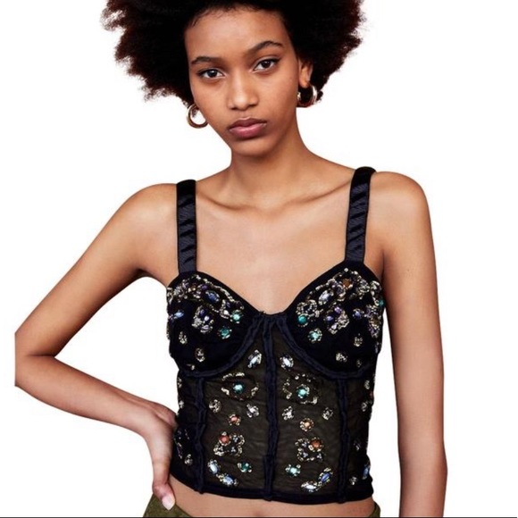 Zara Tops | Nwt Zara Embroideredjeweled Corset Style Top | Poshmark